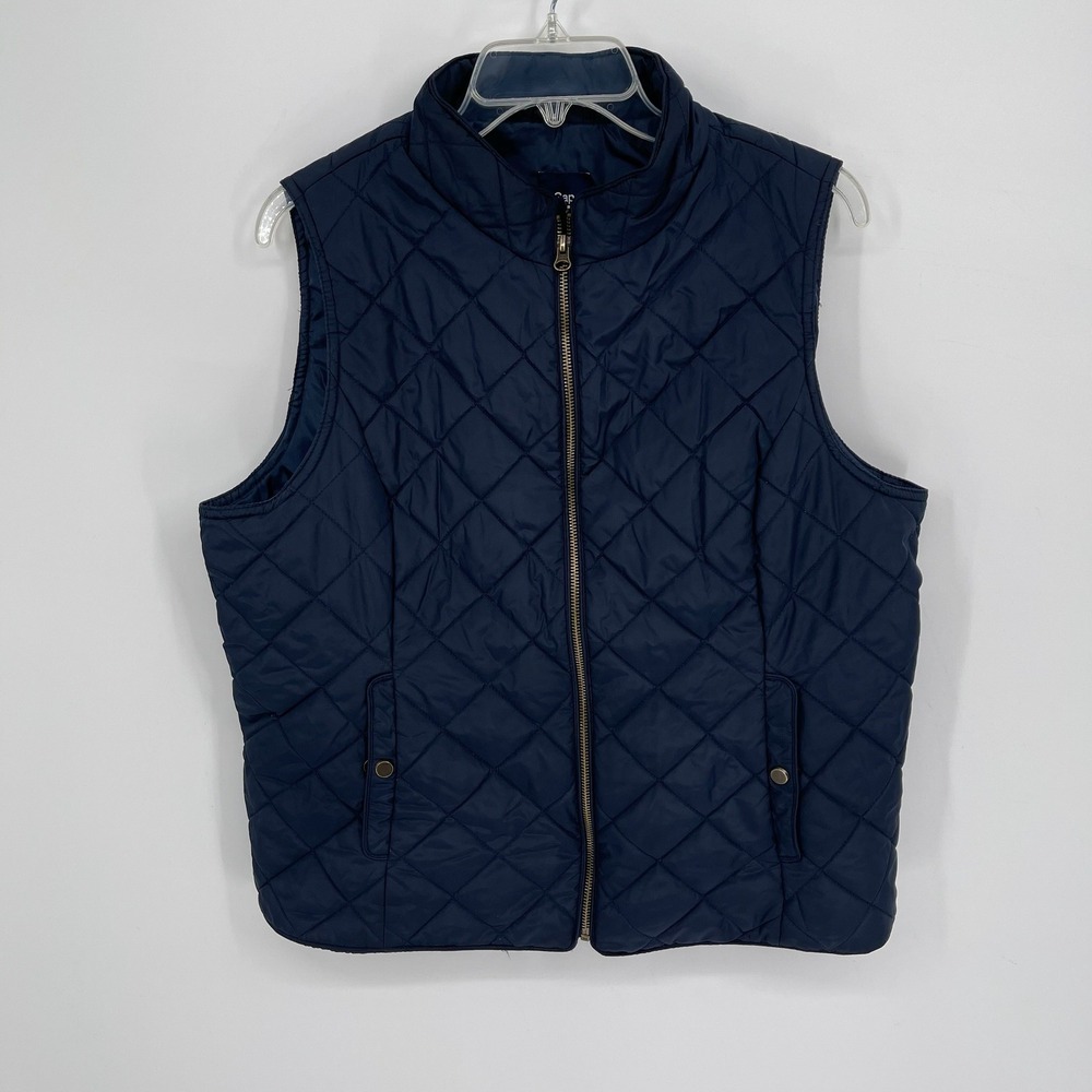 Gap Women's Navy Blue Quilted Full Zip Mock Neck Winter Puffer‎ Vest Size XL